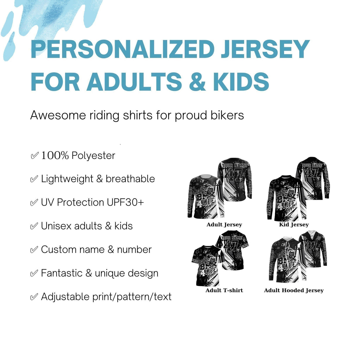 BMX 4 Life Black BMX jersey + BMX bike shirt adult bicycle motocross cycling gear