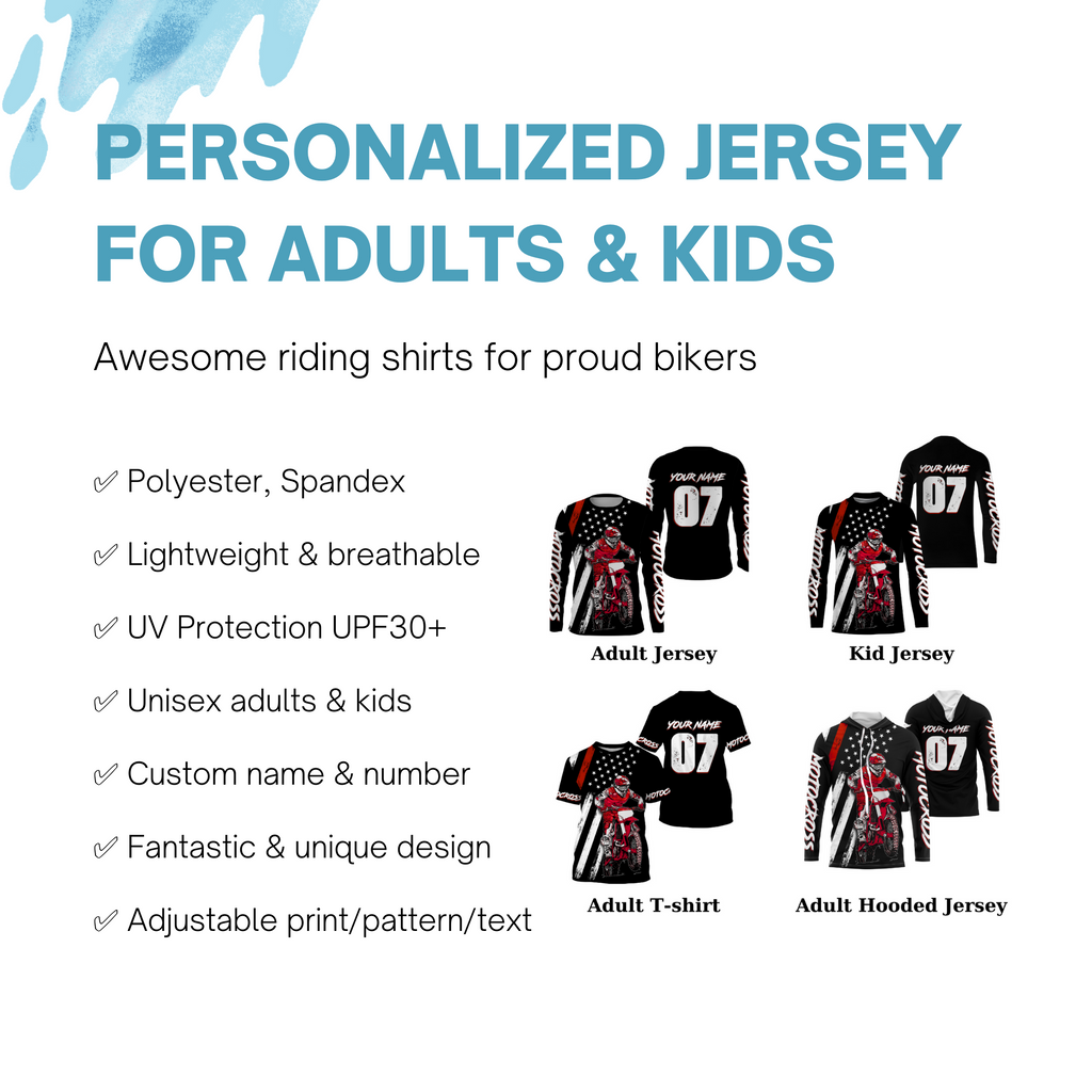 Custom motocross jersey American &adult + red dirt bike racing off-road motorcycle shirt
