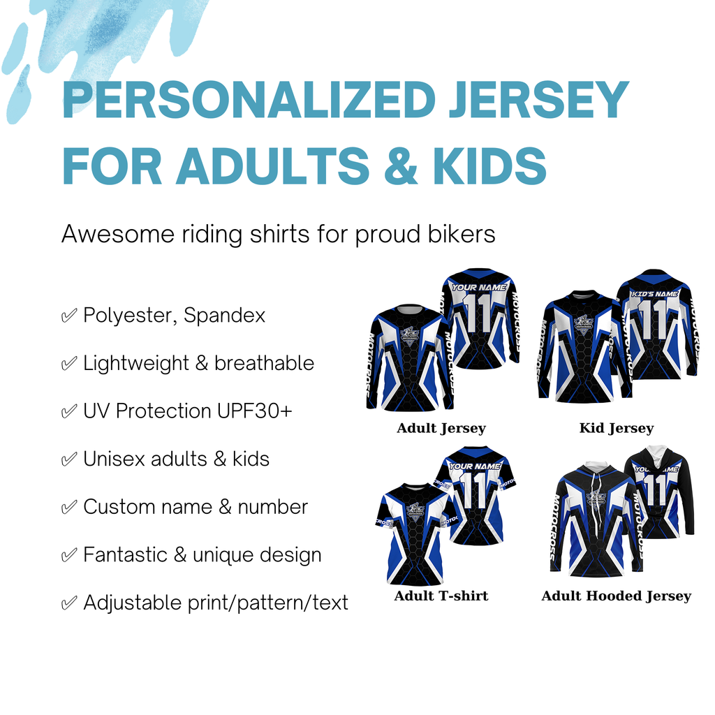 Blue white customizable Motocross jersey MX off-road + shirt biker racing motorcycle