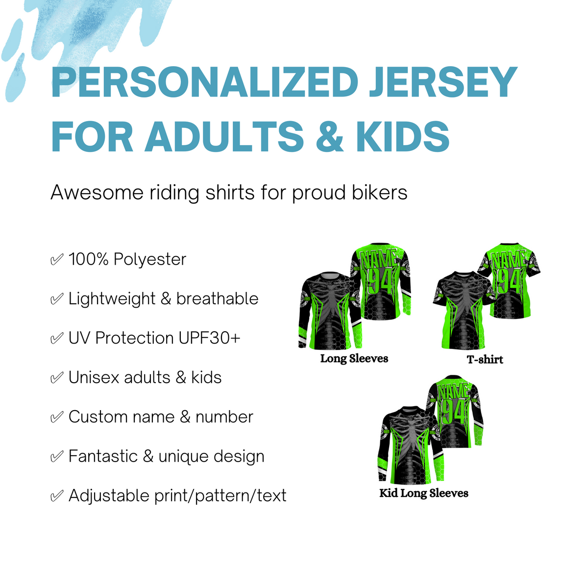Personalized Racing Jersey +, Cool Bone Motorcycle Motocross Off-Road Riders Racewear