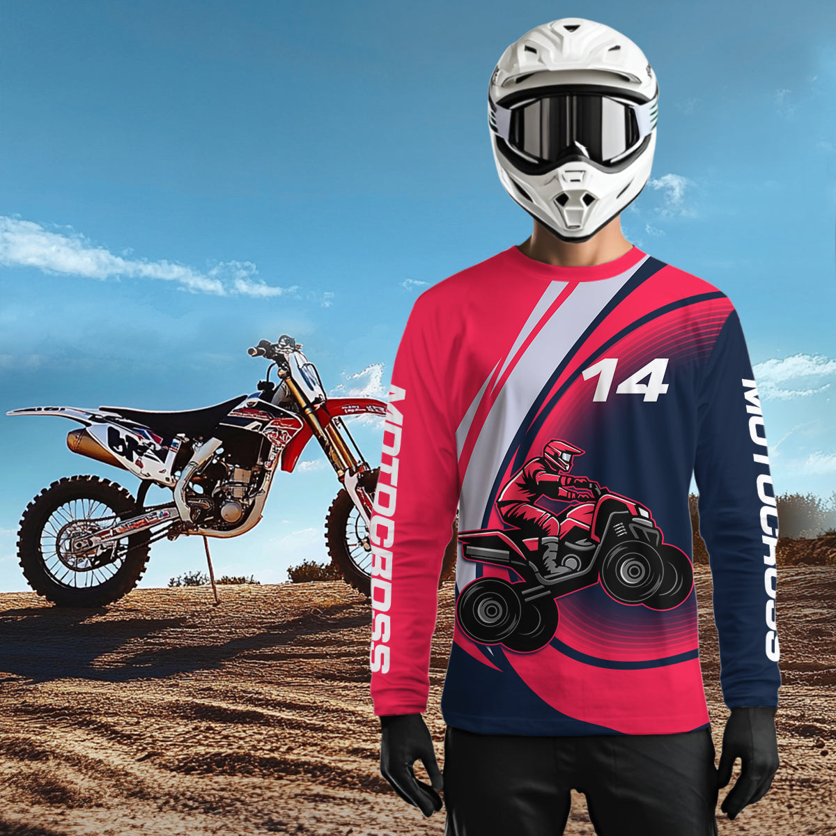 Custom Eagle ATV Riding Jersey Pink and Blue Quad Bike Jersey