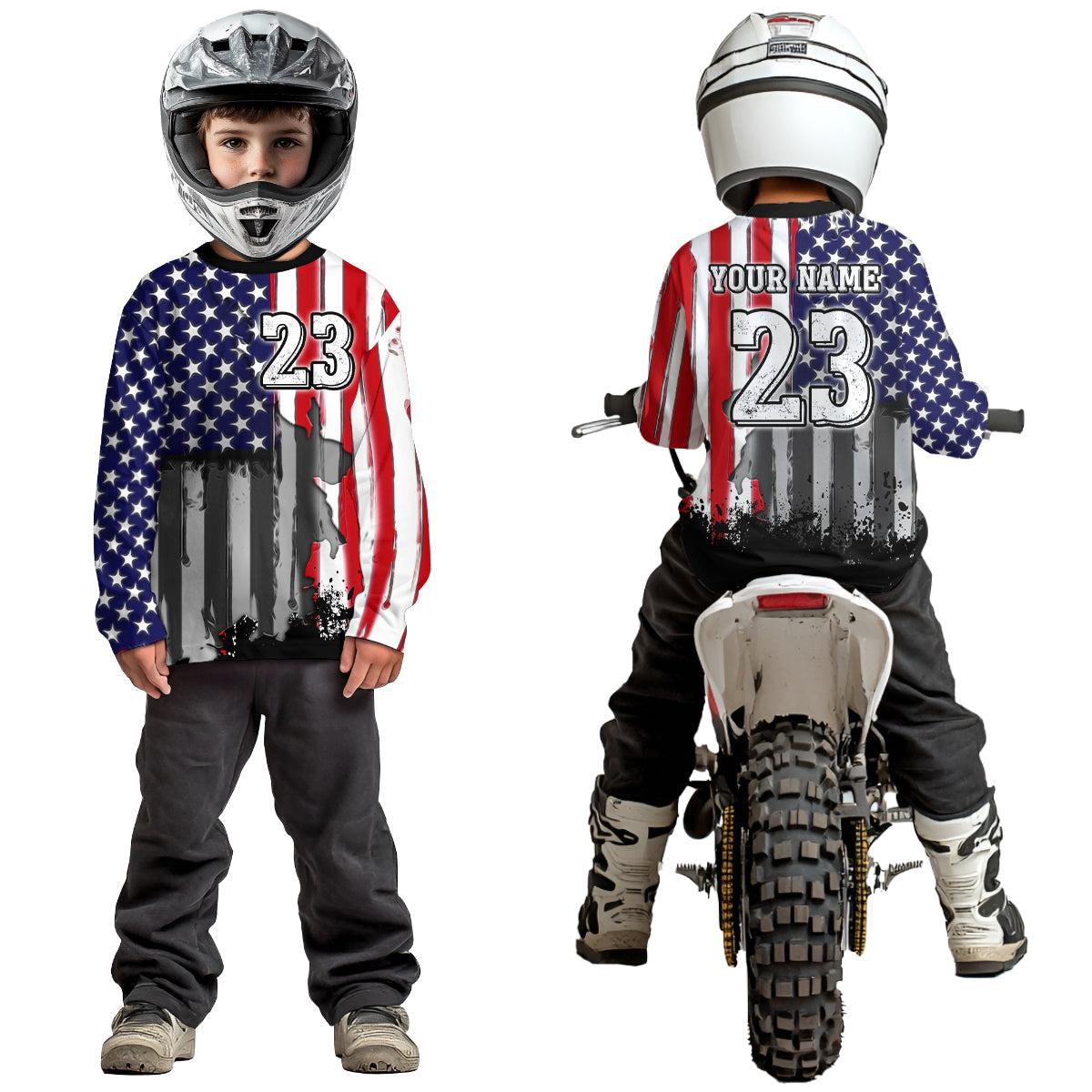 US Flag Dirt Bike Jersey Off-Road Shirt Custom Motocross Jersey +
