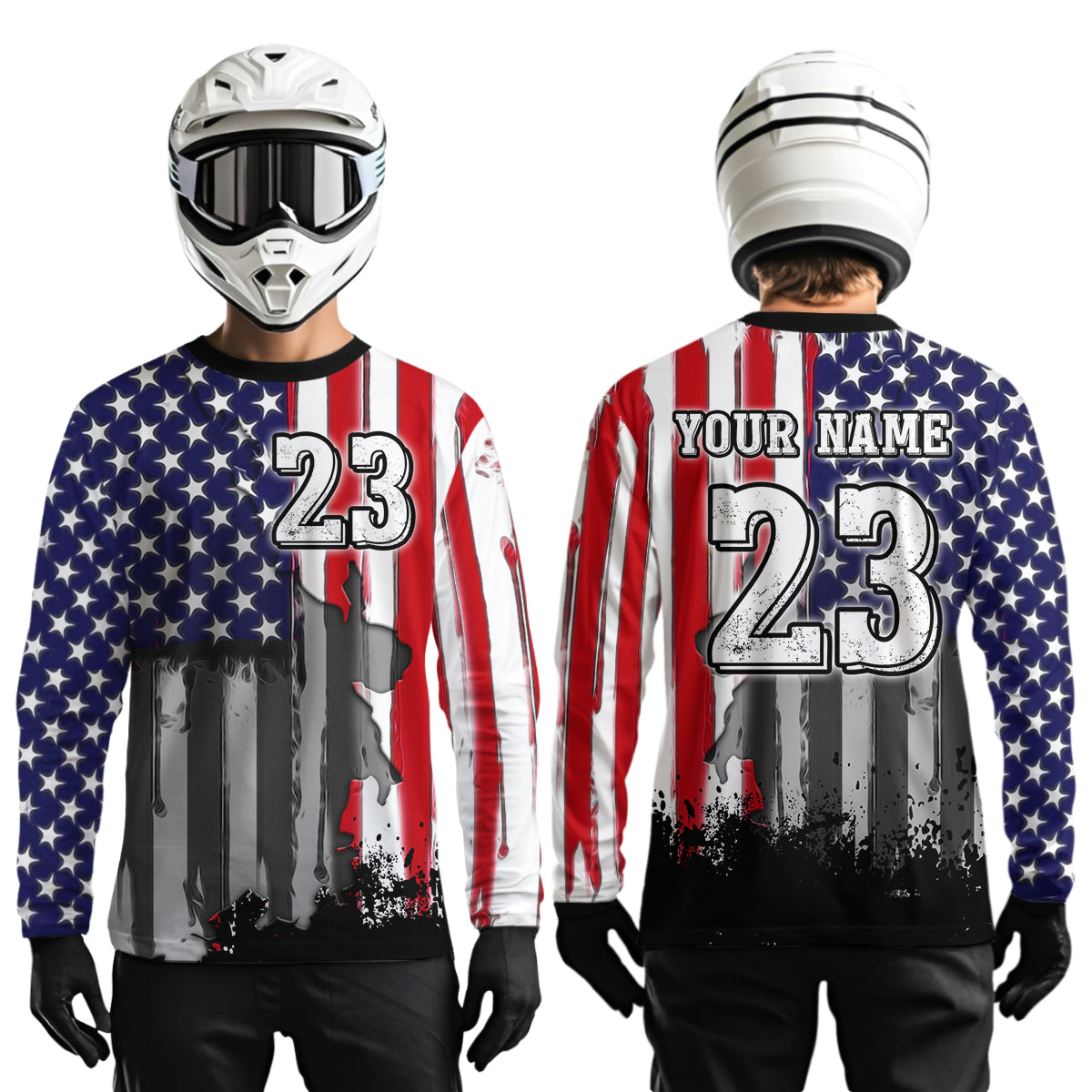 US Flag Dirt Bike Jersey Off-Road Shirt Custom Motocross Jersey +