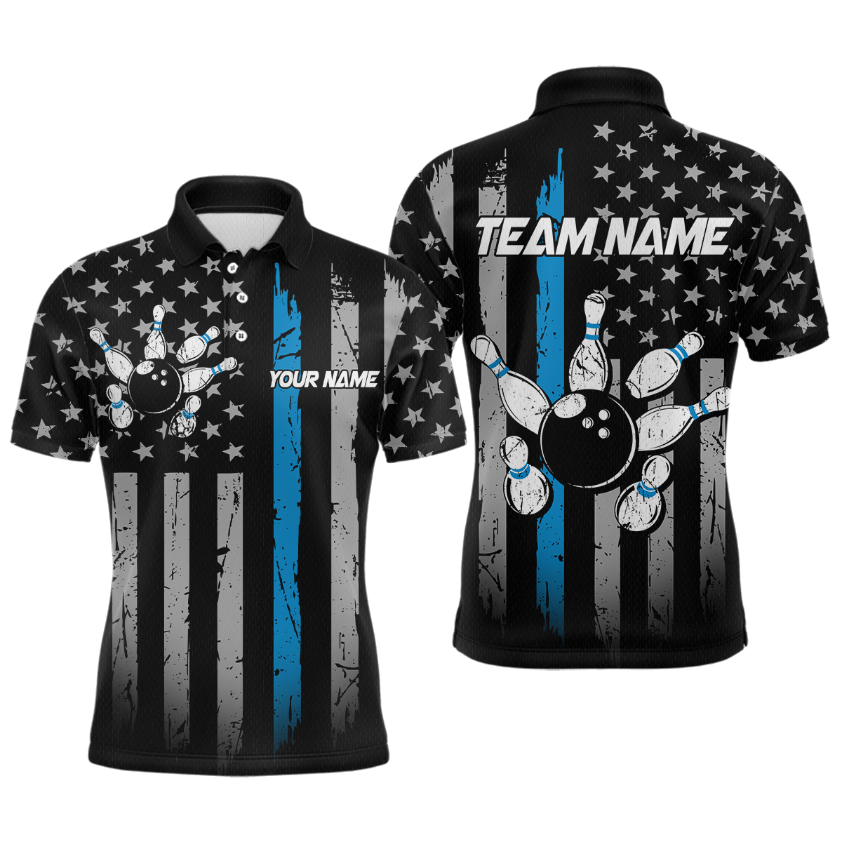 US Blue Flag Bowling Shirt Custom Name Polo & Quarter-Zip Bowling Jersey Bowling Team Shirt