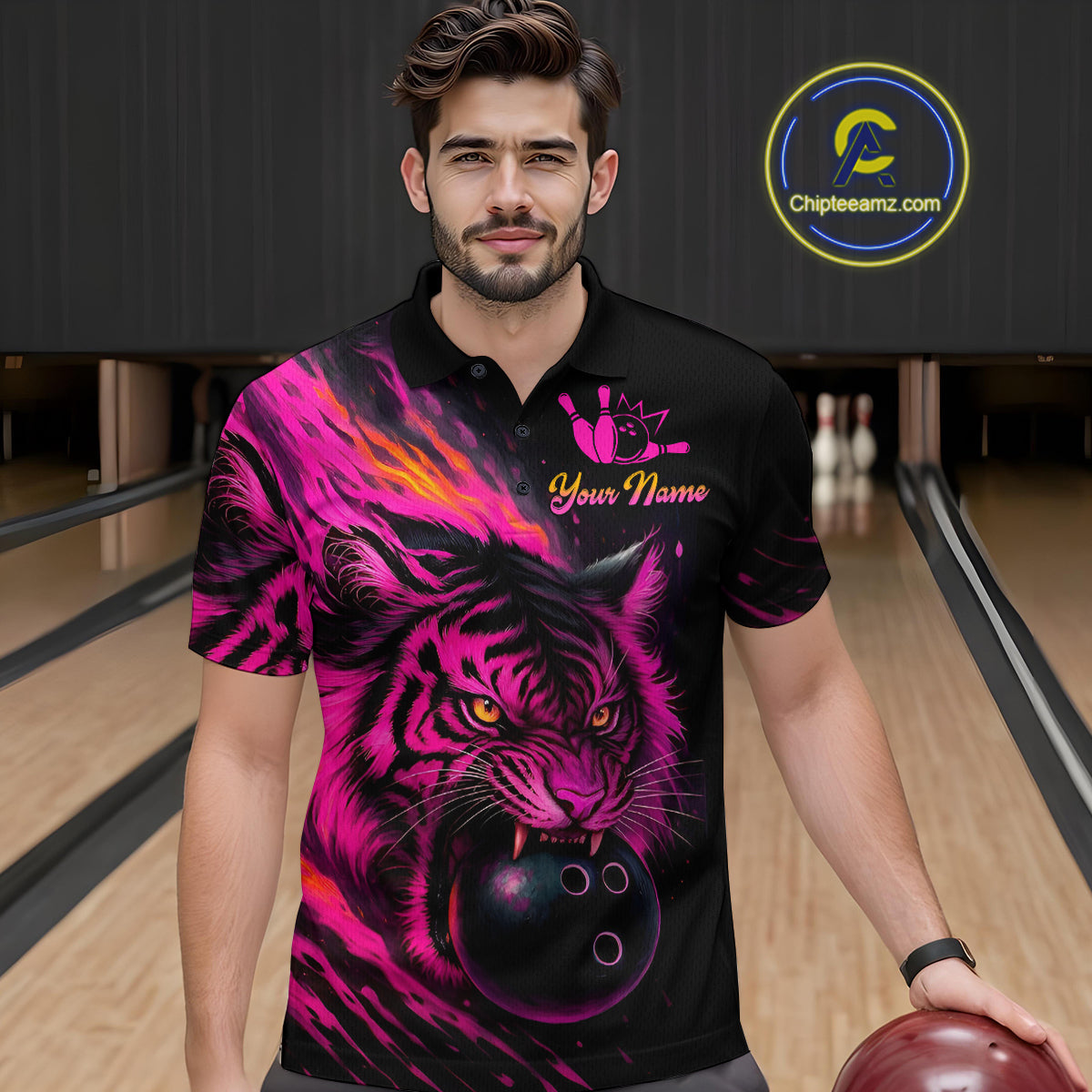 Pink Tiger Bowling Shirts Team Bowling Polo & Quarter Zip Shirts