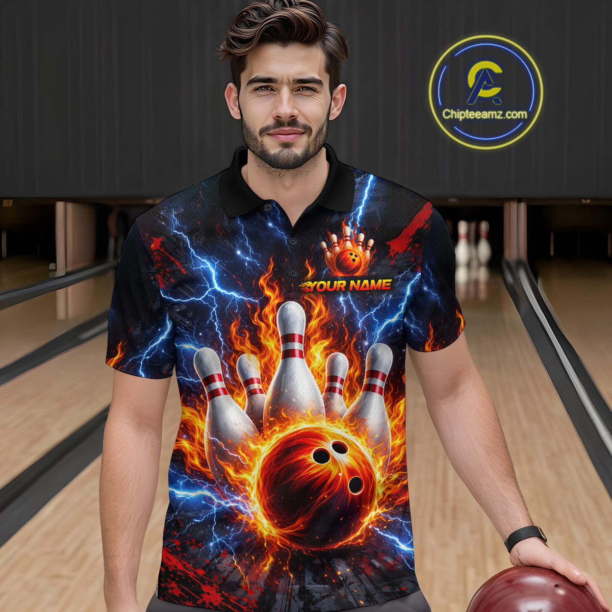 Flaming and Lightning Bowling Shirts for Team Bowling Polo & 1/4 Zip Shirt