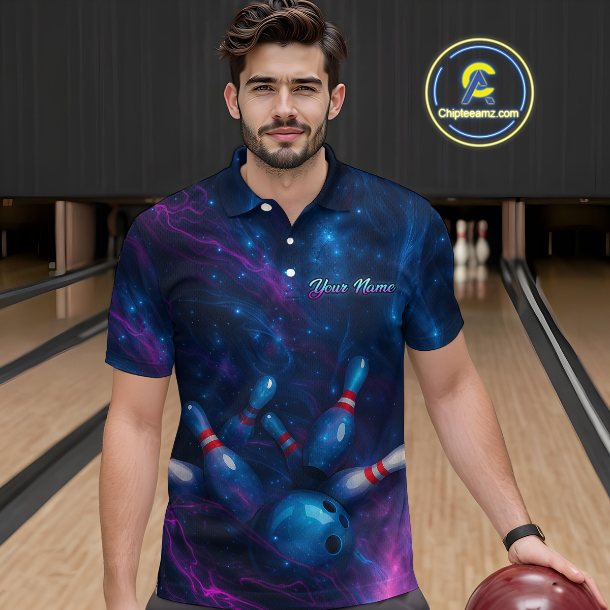 Watercolor Galaxy Bowling Shirts Team Custom Bowling Polo & Quarter Zip