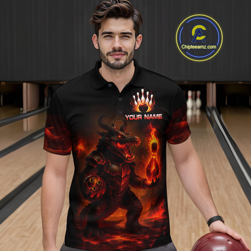 Personalized Red Flame Crocodile Bowling Team Shirt Polo & Quarter-Zip Bowling Outfit