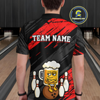 Custom Red Funny Beer Bowling Jersey Bowling Uniform Polo & 1/4 Zip Bowling Team Shirts