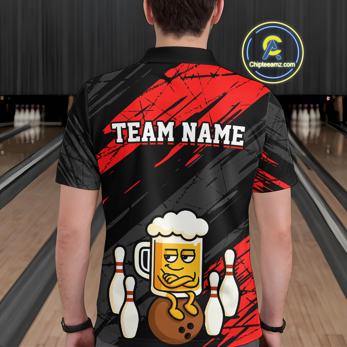 Custom Red Funny Beer Bowling Jersey Bowling Uniform Polo & 1/4 Zip Bowling Team Shirts