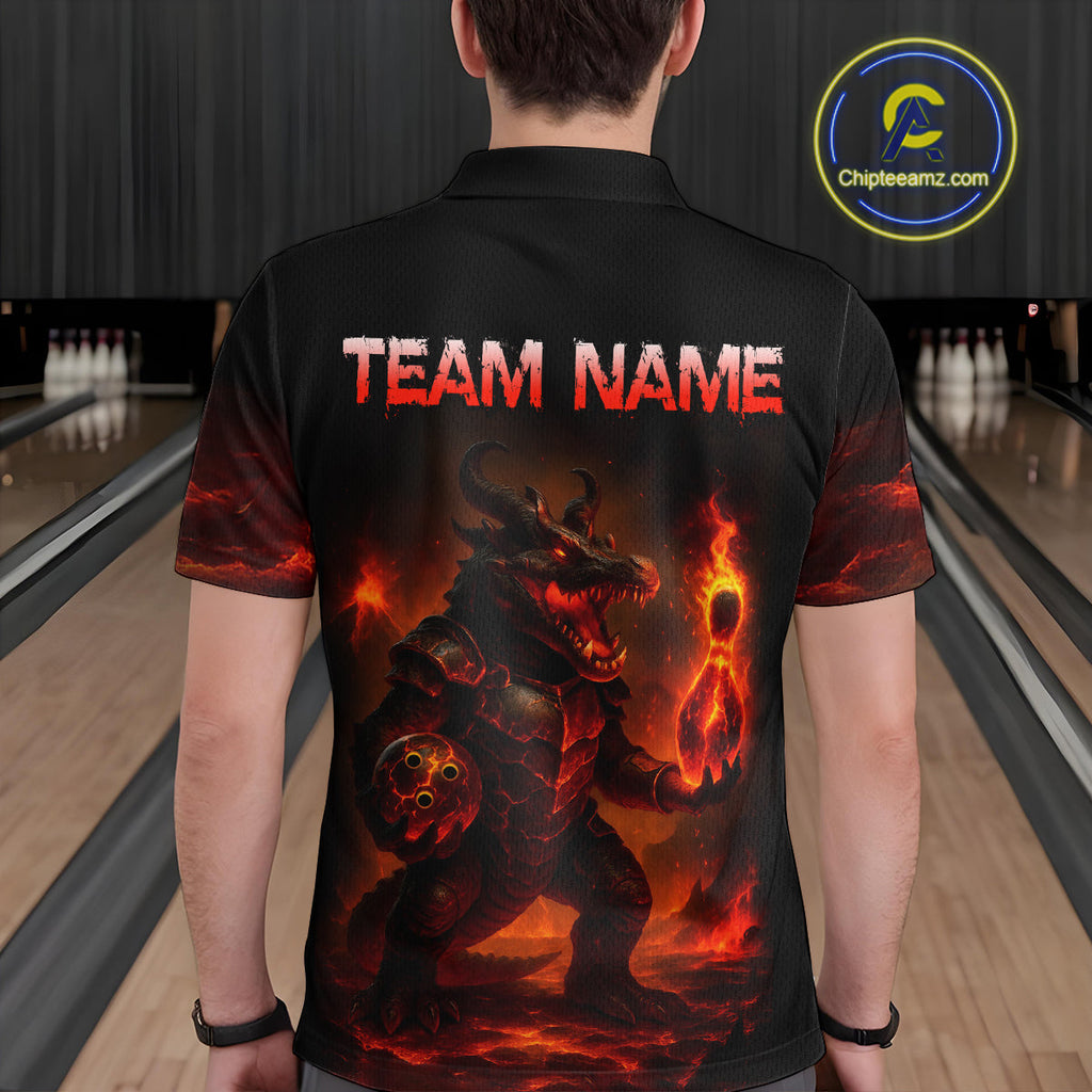 Personalized Red Flame Crocodile Bowling Team Shirt Polo & Quarter-Zip Bowling Outfit