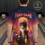 Funny Cat Retro Sunset Custom Bowling Jersey Bowling Team Shirts Polo & 1/4 Zip