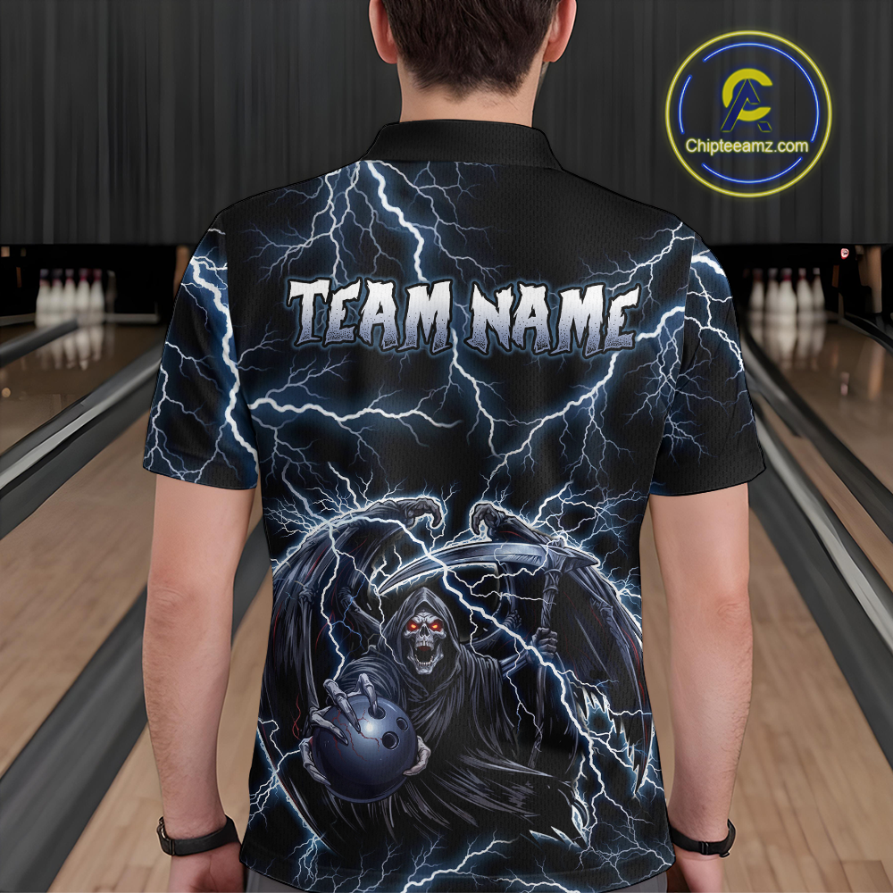 Custom Thunder Skeleton Bowling Jersey Polo & 1/4 Zip Bowling Team Shirts