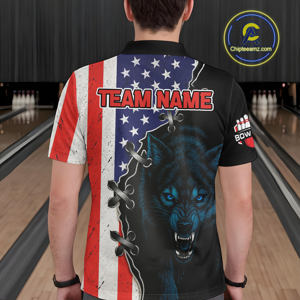 Patriotic Wolf Bowling Shirts for Team Wolf Bowling Jerseys American Flag