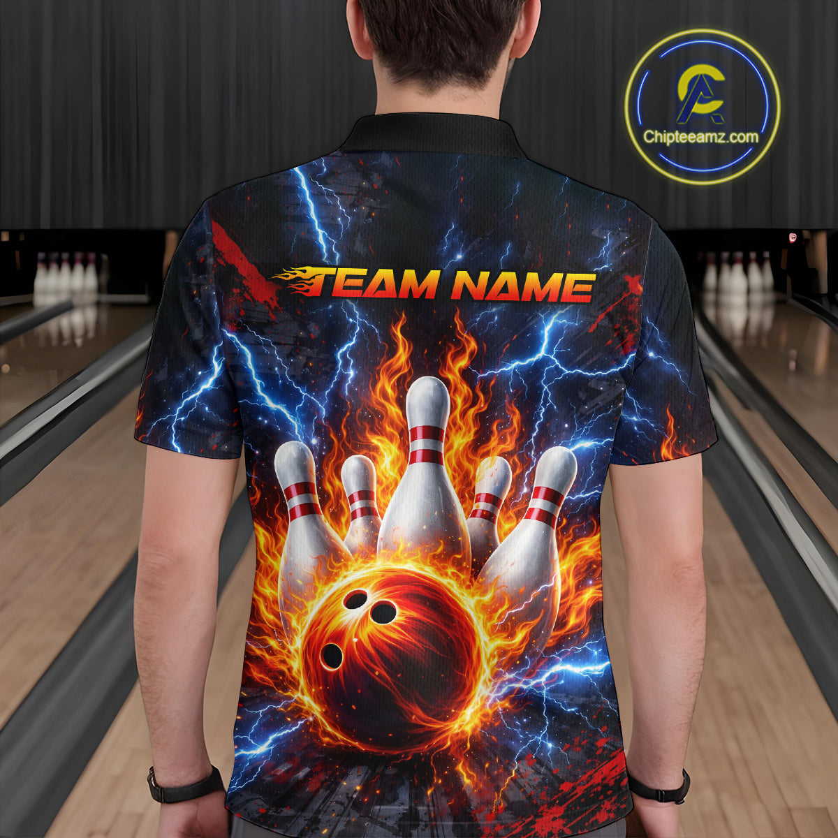 Flaming and Lightning Bowling Shirts for Team Bowling Polo & 1/4 Zip Shirt