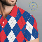 golf polo shirt custom red, white and blue argyle plaid pattern golf attire