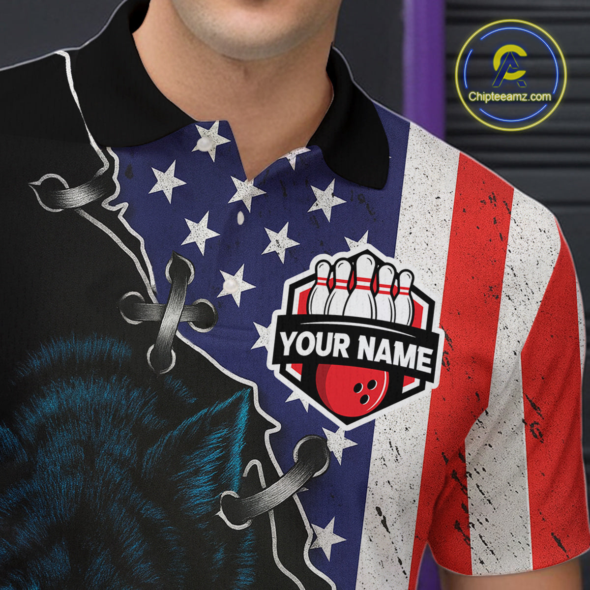 Patriotic Wolf Bowling Shirts for Team Wolf Bowling Jerseys American Flag