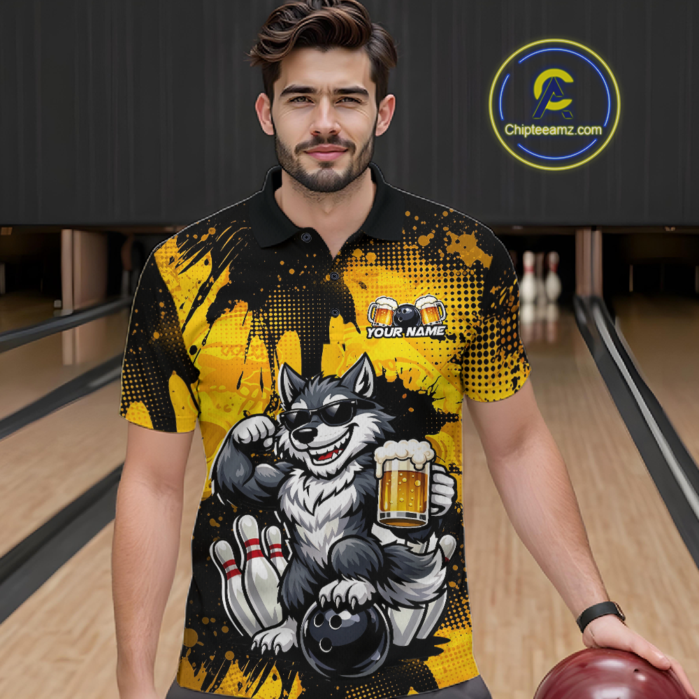 Custom Beer Wolf Bowling Jersey Bowling Team Shirts Bowling Polo & 1/4 Zip