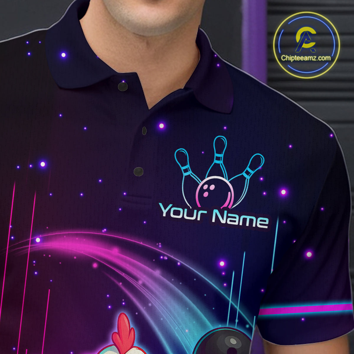 Neon Funny Family of Three Chicken Bowling Team Shirt Bowling League Jersey
