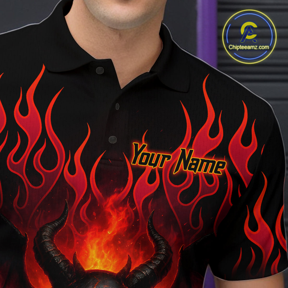 Red Flame Demon Bowling Ball Shirt Custom Bowling Team Jersey