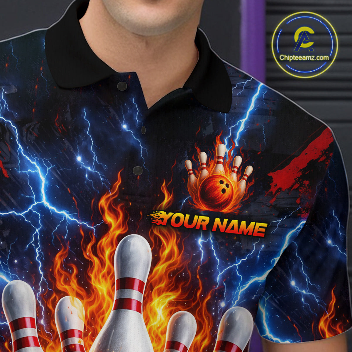 Flaming and Lightning Bowling Shirts for Team Bowling Polo & 1/4 Zip Shirt