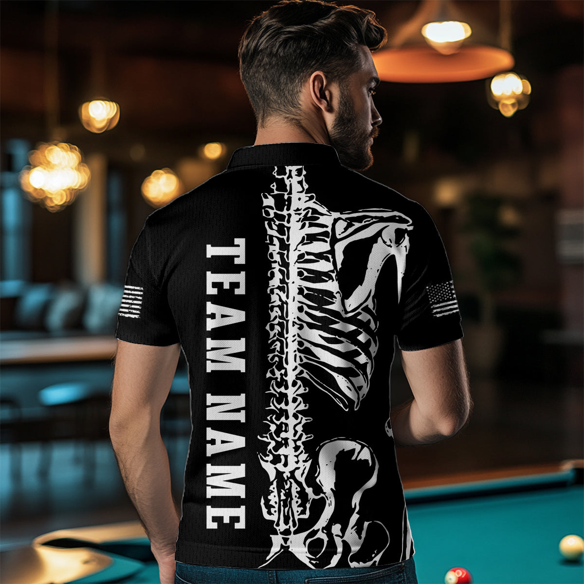 Custom Skull Bone 8 Ball Billiard Shirts Billiard Team Jerseys Polo & 1/4 Zip Shirts