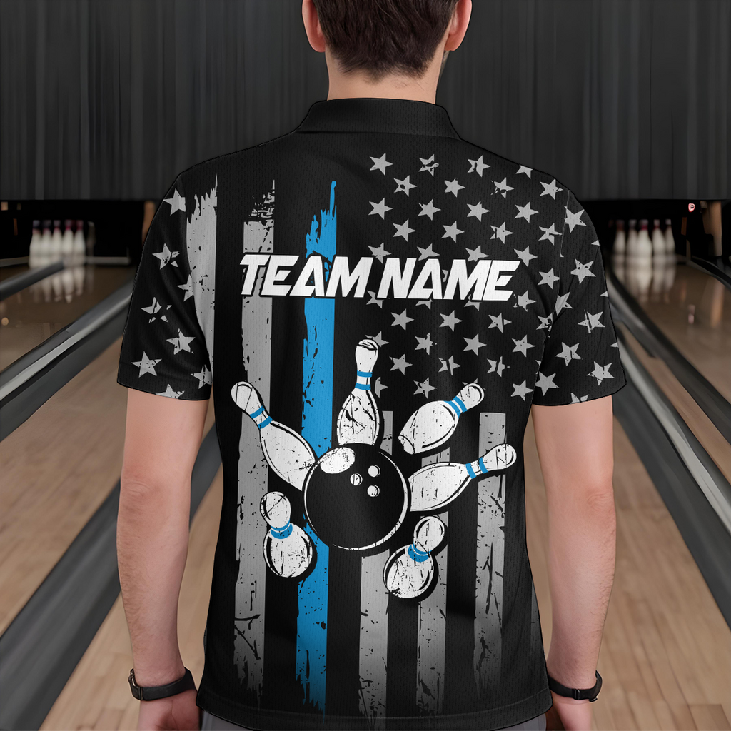 US Blue Flag Bowling Shirt Custom Name Polo & Quarter-Zip Bowling Jersey Bowling Team Shirt