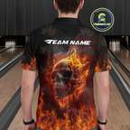 Custom Flame Skull Bowling Jersey Bowling Uniform Polo & 1/4 Zip Bowling Team Shirts