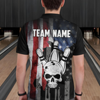 Personalized Skull Bowling Shirt, Custom Team's Name American Flag Cool Bowler Jersey