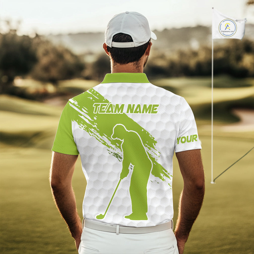 Green and White golf ball pattern golf polo shirts custom team name golf clothes