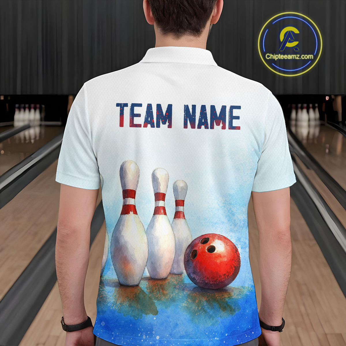 Watercolor Blue Bowling Shirts Team Bowling Jersey for Bowlers