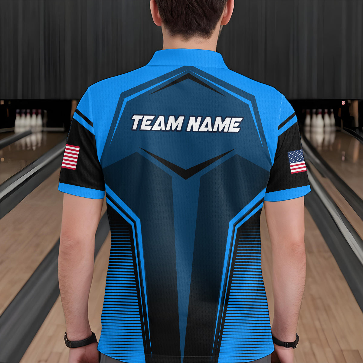 Custom Blue Bowling Jersey Bowling Team Shirts Bowling Uniform Polo & 1/4 Zip