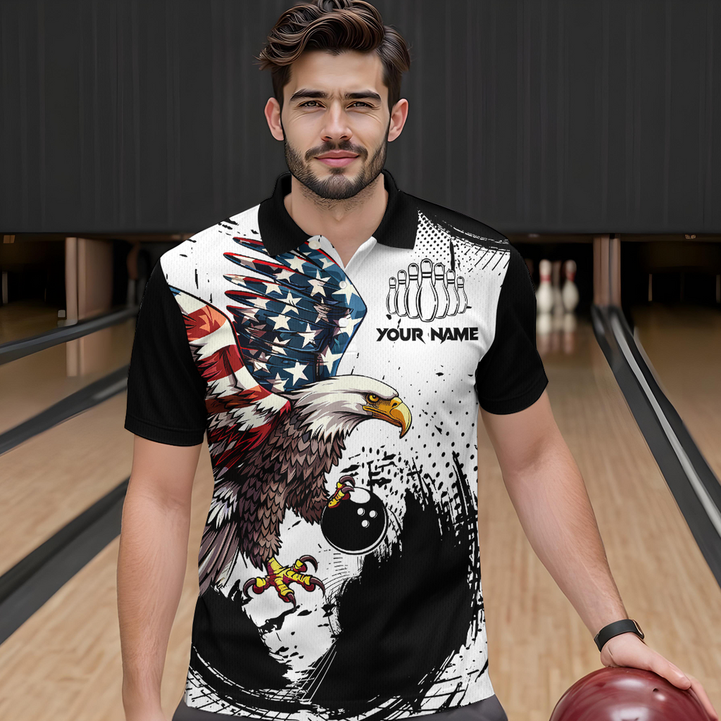 Personalized Eagle Bowling Shirts Patriotic Bowling Jersey Polo Shirt