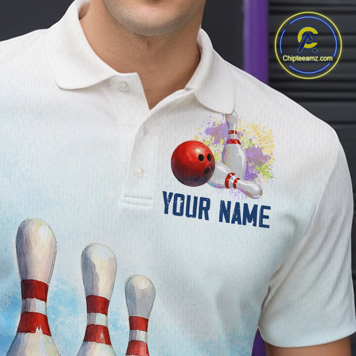 Watercolor Blue Bowling Shirts Team Bowling Jersey for Bowlers