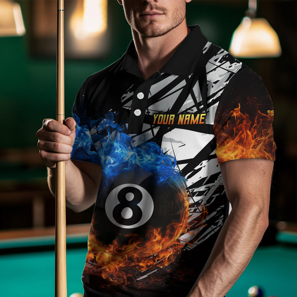 Custom Flame 8 Ball Billiard Shirts Billiard Team Jerseys Polo & 1/4 Zip Shirts