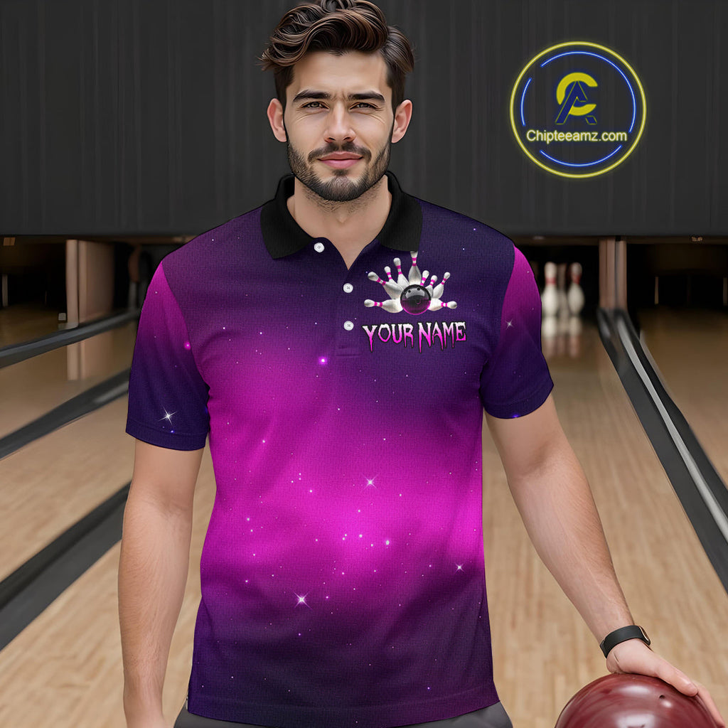 Purple Galaxy Bowling Shirts Custom Team Bowling Jersey for Bowlers