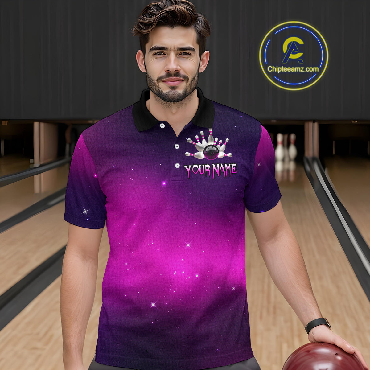 Purple Galaxy Bowling Shirts Custom Team Bowling Jersey for Bowlers
