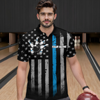 US Blue Flag Bowling Shirt Custom Name Polo & Quarter-Zip Bowling Jersey Bowling Team Shirt