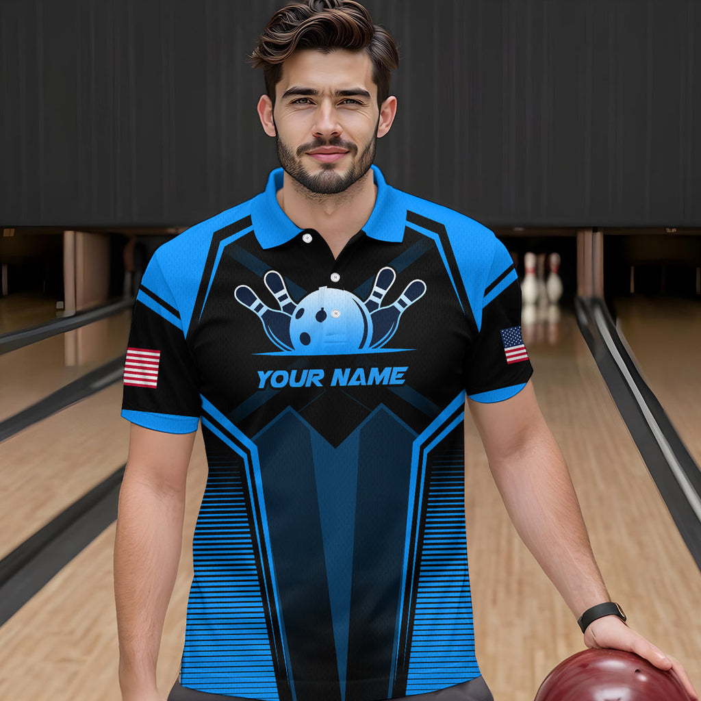 Custom Blue Bowling Jersey Bowling Team Shirts Bowling Uniform Polo & 1/4 Zip