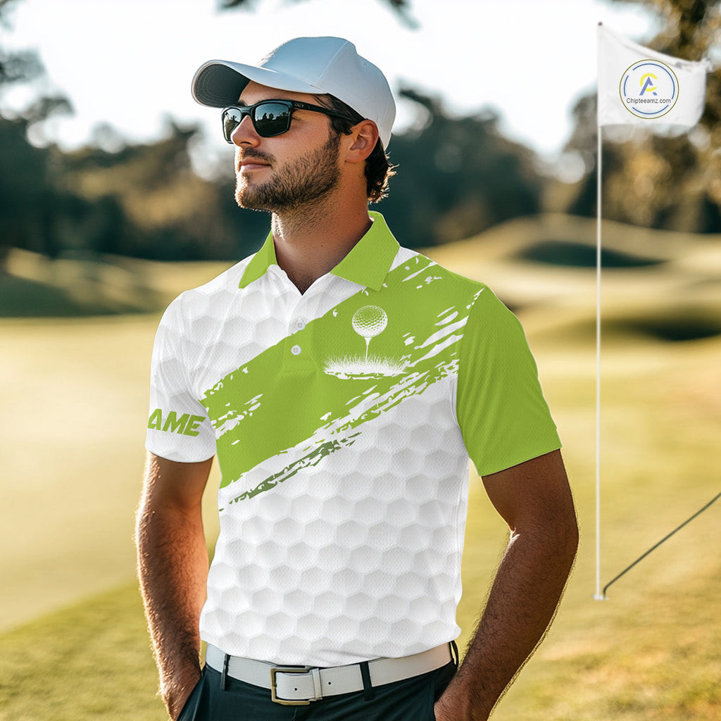 Green and White golf ball pattern golf polo shirts custom team name golf clothes
