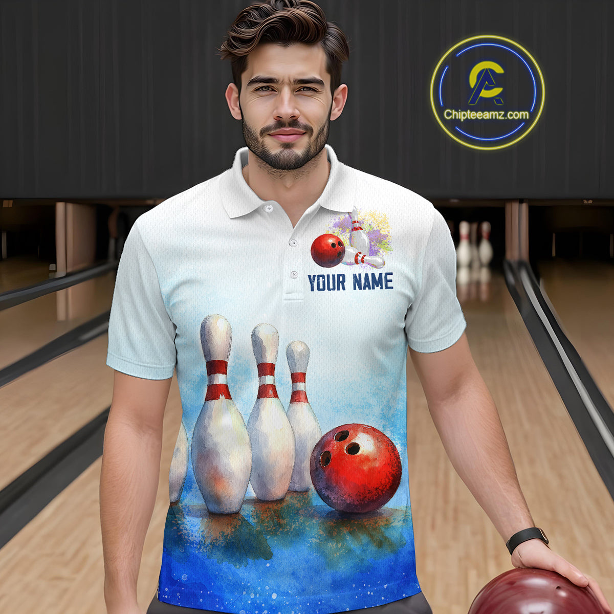 Watercolor Blue Bowling Shirts Team Bowling Jersey for Bowlers