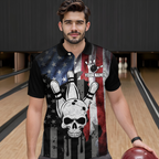 Personalized Skull Bowling Shirt, Custom Team's Name American Flag Cool Bowler Jersey