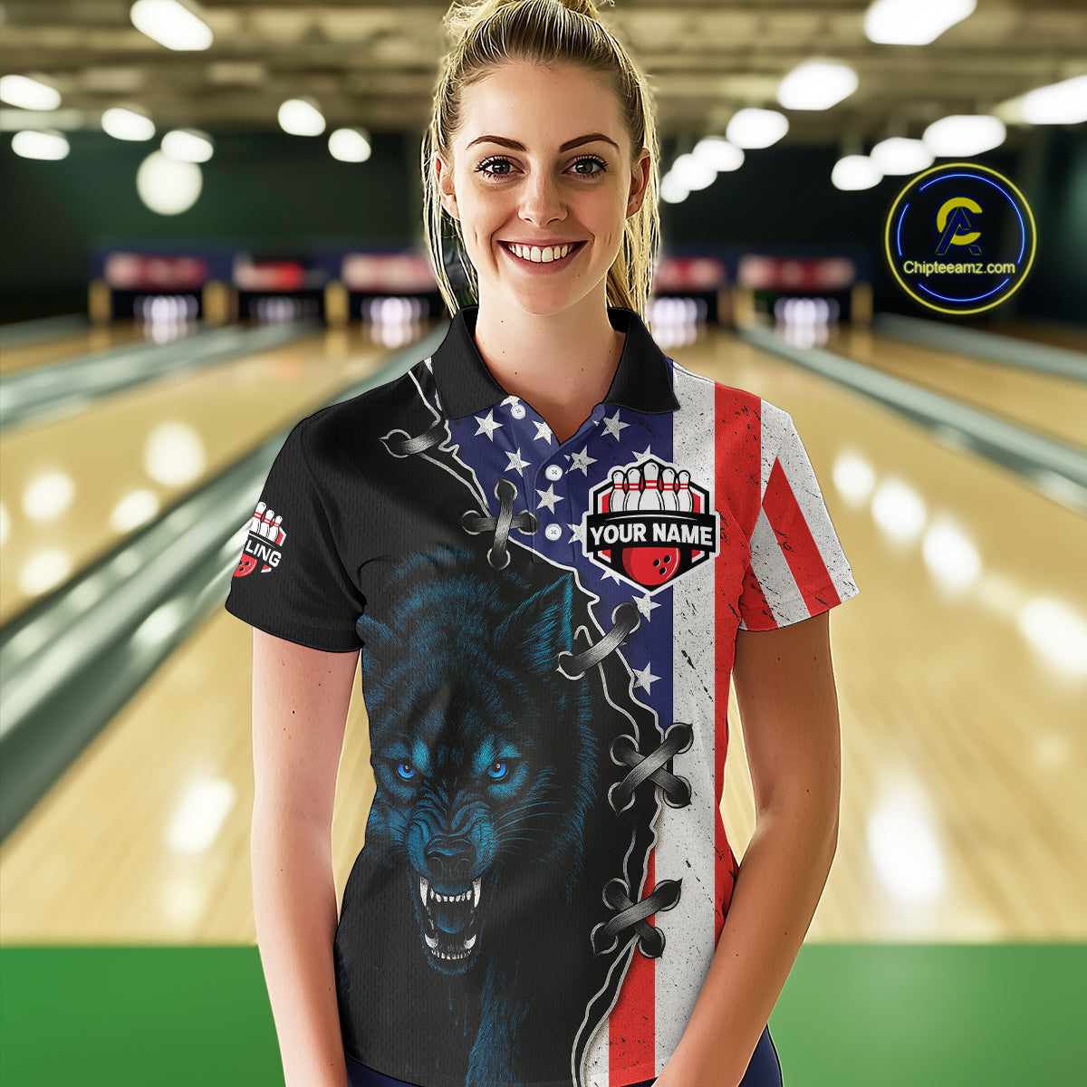 Patriotic Wolf Bowling Shirts for Team Wolf Bowling Jerseys American Flag