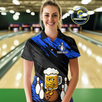 Custom Blue Funny Beer Bowling Jersey Bowling Uniform Polo & 1/4 Zip Bowling Team Shirts