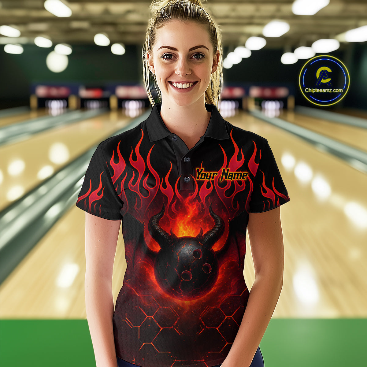 Red Flame Demon Bowling Ball Shirt Custom Bowling Team Jersey Bowling Outfit