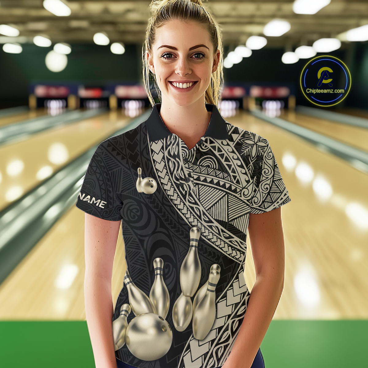 Black and Gold Tribal Pattern Bowling Jersey Bowling Uniform Bowling Team Shirts