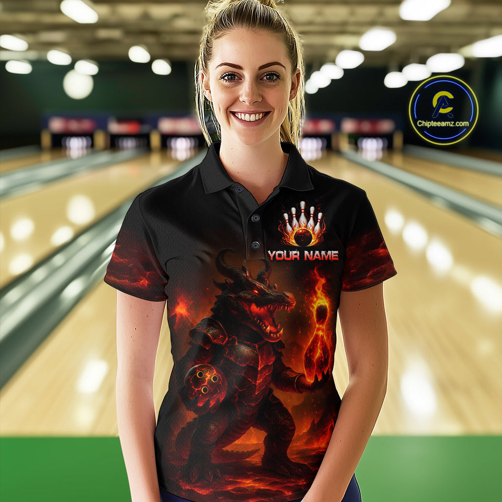 Personalized Red Flame Crocodile Bowling Team Shirt Polo & Quarter-Zip Bowling Outfit