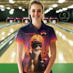 Funny Cat Retro Sunset Custom Bowling Jersey Bowling Team Shirts Polo & 1/4 Zip