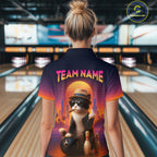 Funny Cat Retro Sunset Custom Bowling Jersey Bowling Team Shirts Polo & 1/4 Zip