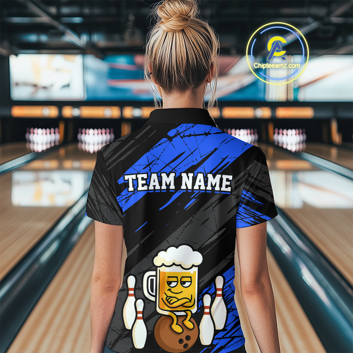 Custom Blue Funny Beer Bowling Jersey Bowling Uniform Polo & 1/4 Zip Bowling Team Shirts